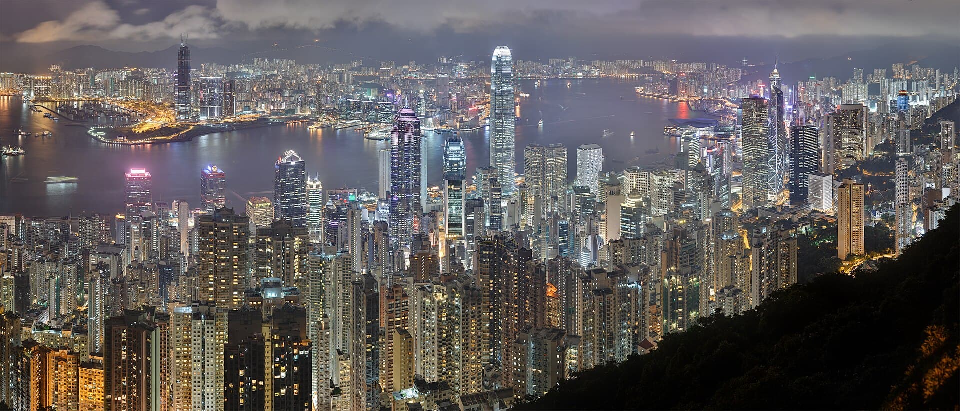 Hong Kong Island skyline seen across Victoria Harbour from Kowloon