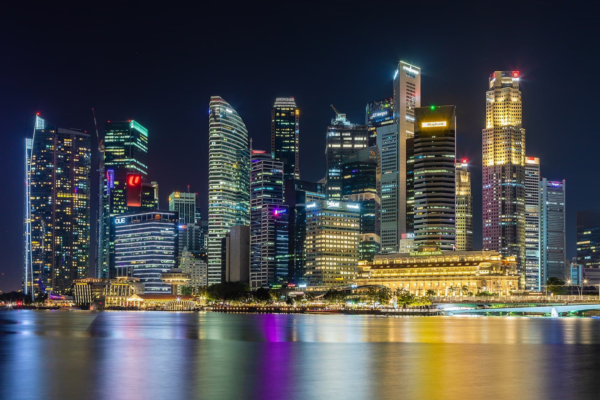 Marina Bay skyline in central Singapore at dusk
