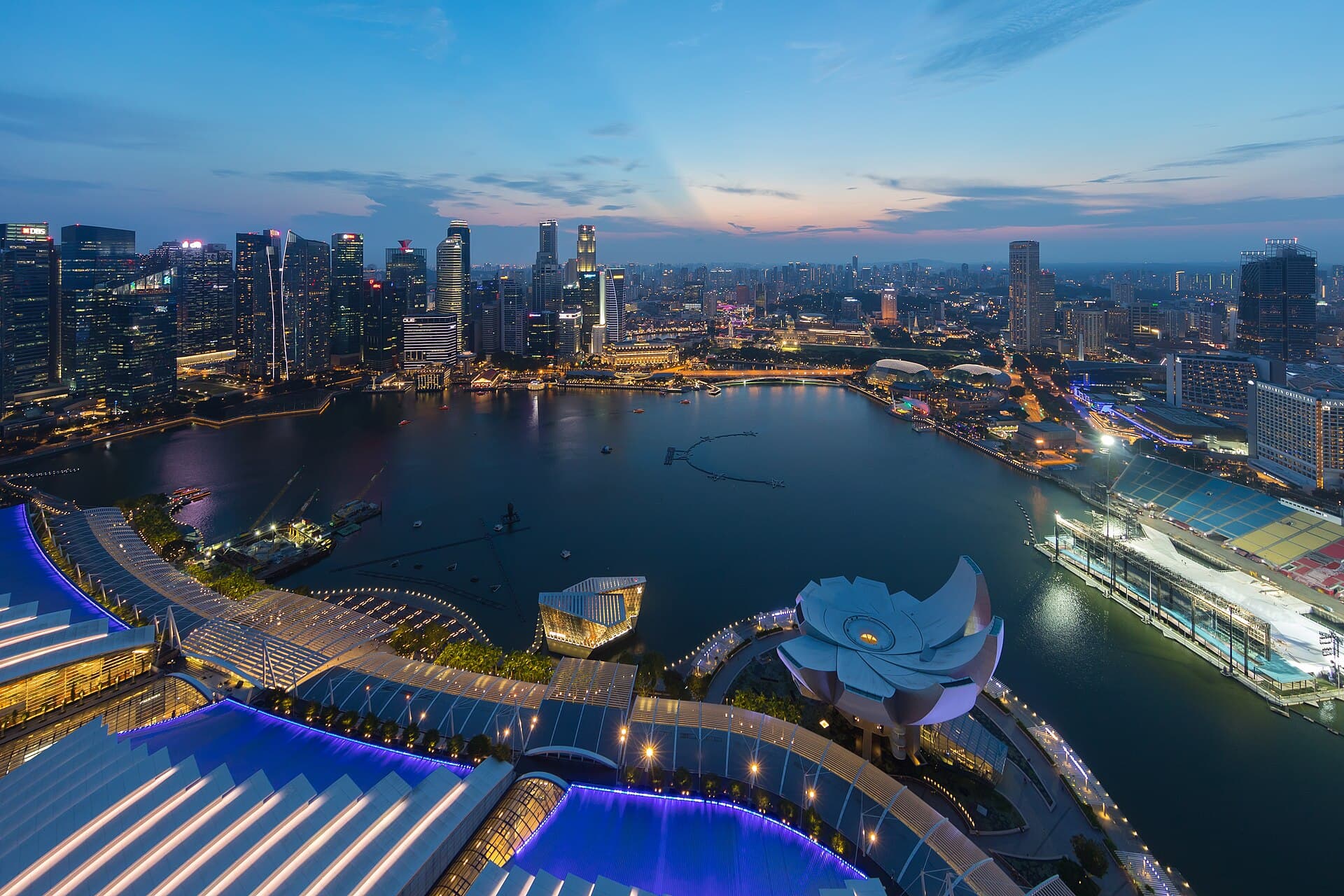 Singapore Central Business District skyline at dusk